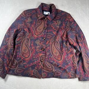 BFA Classics Jacket Womens XL Purple Red Paisley Button Front Lined Blazer‎
